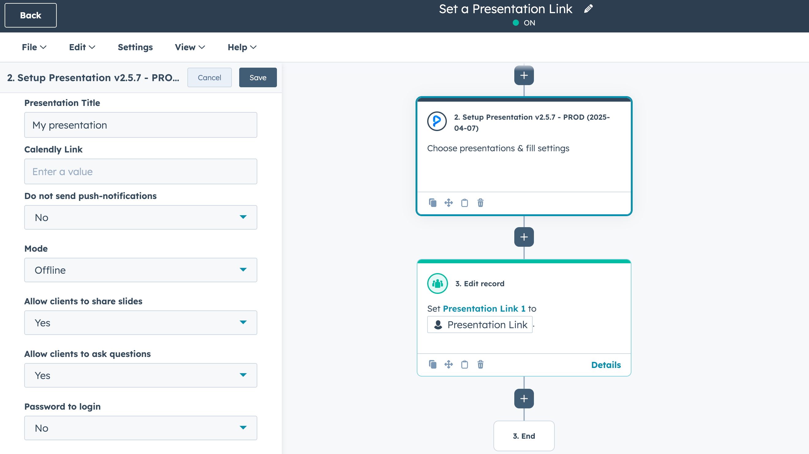 Set a Presentation Link